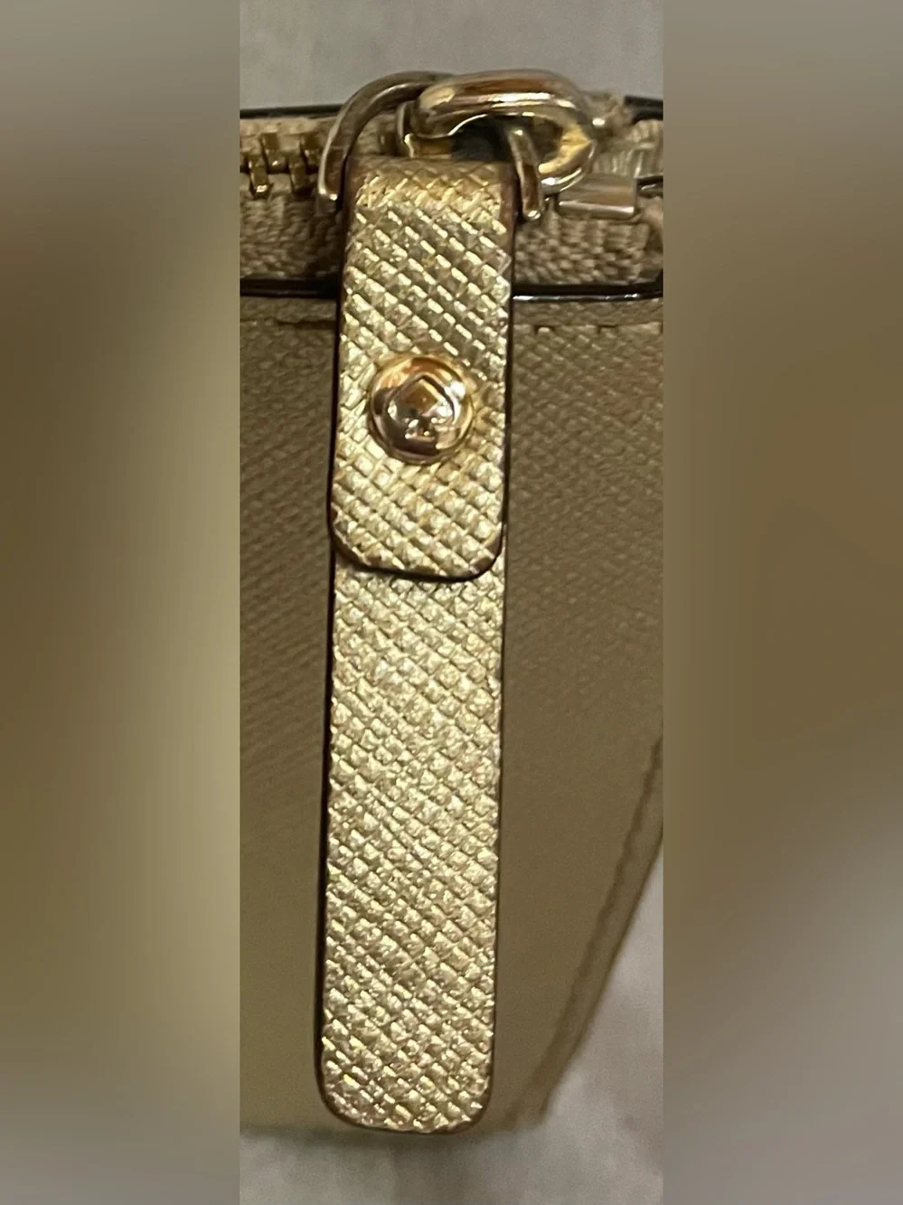 Kate Spade Gold Saffiano Leather Wristlet Clutch Wallet Pouch Polka Dot Lining